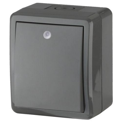 Выключатель 1-кл. ОП Эра Эксперт 10А IP54 11-1402-03 250В 10AX с подсветкой сер. Эра Б0020672