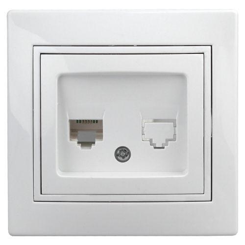 Розетка телефонная 1-м СП Plano 1-302-01 RJ11 IP20 бел. Intro Б0027619