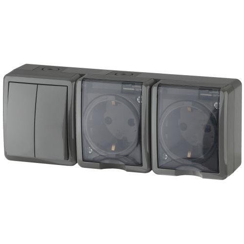 Блок ОП 2 розетки+выключатель 2-кл. 11-7404-03 16АХ(10AX)-250В IP54 Эксперт сер. ЭРА Б0027676