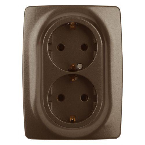 Розетка 2-м СП Эра12 12-2106-13 16А IP20 16AX 250В 2х2P+E Schuko бронз. Эра Б0031235