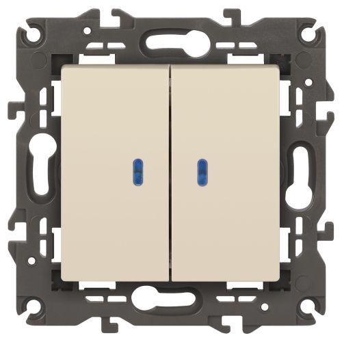 Выключатель 2-кл. СП Elegance 14-1105-02 10А IP20 250В 10AX с подсветкой механизм сл. кость Эра Б0034238