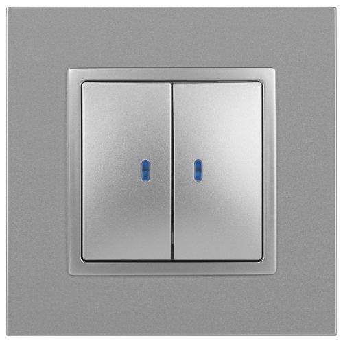 Выключатель 2-кл. СП Elegance 14-1105-03 10А IP20 250В 10AX с подсветкой механизм алюм. Эра Б0034239