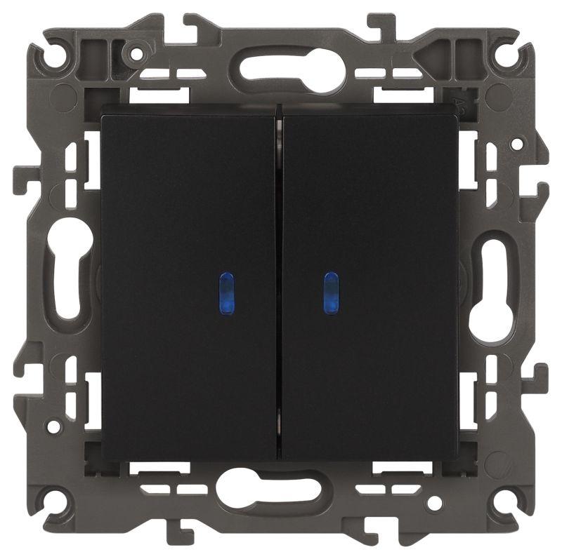 Выключатель 2-кл. СП Elegance 14-1105-05 10А IP20 250В 10AX с подсветкой механизм антрацит Эра Б0034241