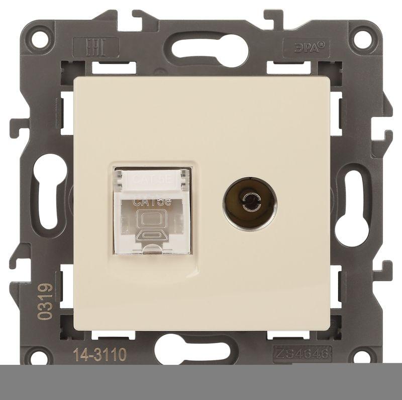 Розетка компьютерная + телевизионная 2-м Elegance 14-3110-02 RJ45 + TV IP20 механизм сл. кость Эра Б0034315
