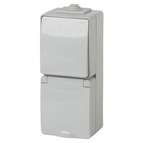 Блок розетка+выкл. ОП Эра Эксперт 11-7607-03 16А(10AX)-250В верт. IP65 сер. ЭРА Б0035998