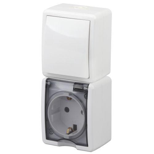 Блок розетка+выкл. ОП Эра Эксперт 11-7407-01 16А(10AX)-250В верт. IP54 бел. ЭРА Б0036004