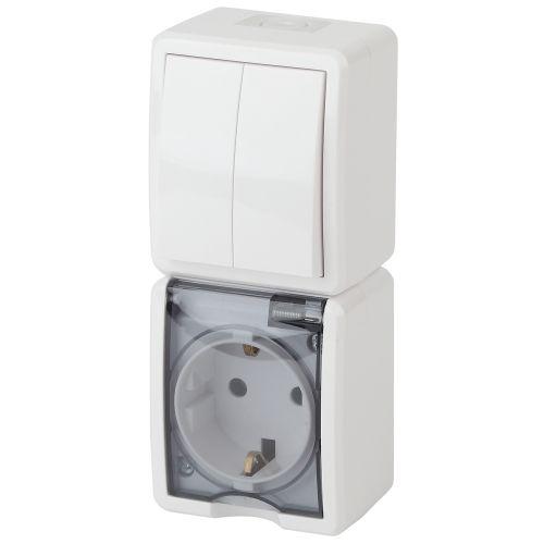 Блок розетка+выкл. ОП Эра Эксперт 11-7408-01 16А(10AX)-250В двойн. верт. IP54 бел. ЭРА Б0036006