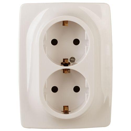 Розетка 2-м СП Эра12 12-2108-02 16А IP20 250В 2х2P+E Schuko защ. шторки сл. кость Эра Б0036443
