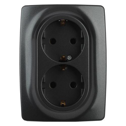 Розетка 2-м СП Эра12 12-2108-05 16А IP20 250В 2х2P+E Schuko защ. шторки антрацит Эра Б0036446