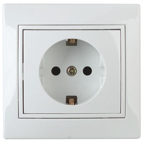 Розетка 1-м СП Plano 1Э-206-01 16А IP20 250В 2P+E Schuko защ. шторки без лапок бел. Intro Б0038831