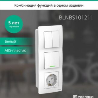 Блок СП Blanca (розетка с заземл. защ. шторки 16А 250В + 1-кл. выкл. с подсветкой + 2-кл. выкл.) бел. SE BLNBS101211