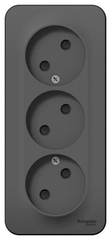 Розетка 3-м ОП Blanca 16А IP20 250В без заземл. защ. шторки с изолир. пластиной антрацит SE BLNRA001316