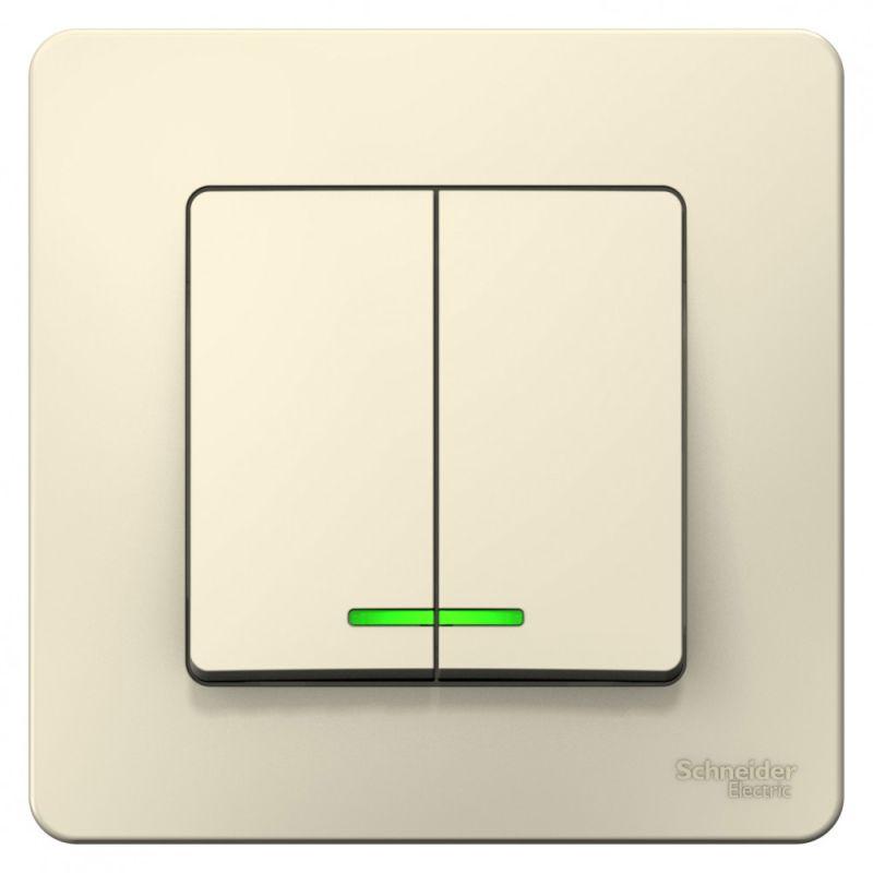 Выключатель 2-кл. СП Blanca 10А IP20 (сх. 5) 250В с подсветкой молочн. SE BLNVS010512