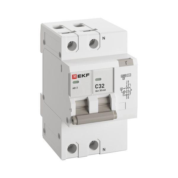 Выключатель автоматический дифференциального тока C 32А 30мА тип AC 6кА АД-2 (электрон.) защита 270В PROxima EKF DA2-...