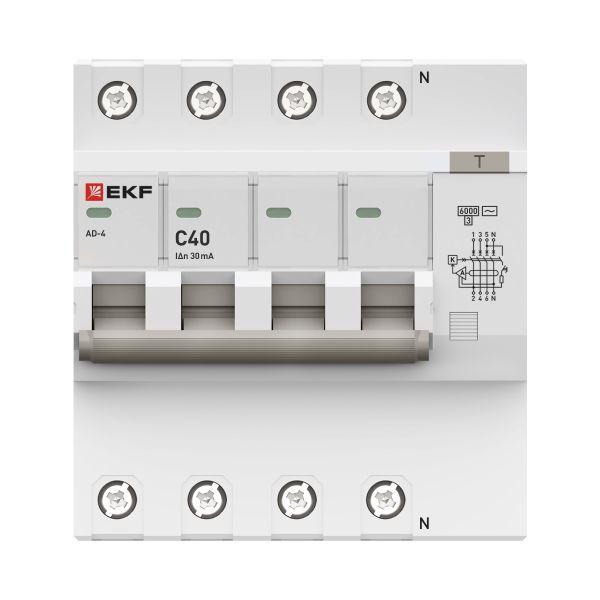 Выключатель автоматический дифференциального тока C 40А 30мА тип AC 6кА АД-4 (электрон.) защита 270В PROxima EKF DA4-...