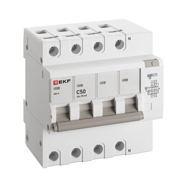 Выключатель автоматический дифференциального тока C 50А 30мА тип AC 6кА АД-4 (электрон.) защита 270В PROxima EKF DA4-...