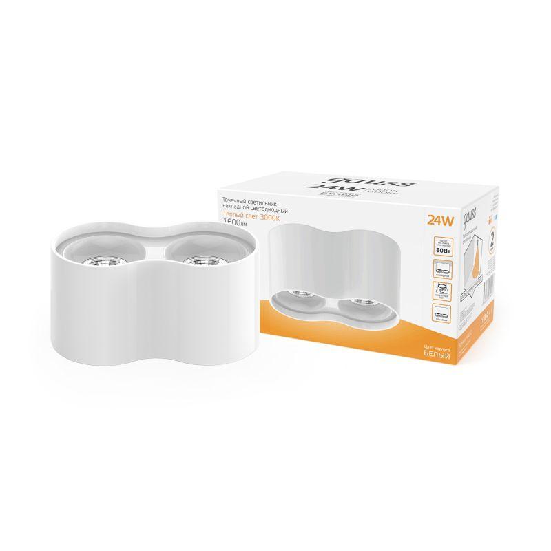 Светильник светодиодный Overhead 24Вт 3000К IP20 1600лм 170-240В ДПО двойн. цилиндр накладной бел. GAUSS HD032