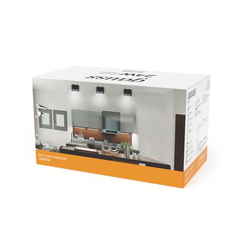 Светильник светодиодный Overhead 24Вт 3000К IP20 1600лм 170-240В ДПО двойн. цилиндр накладной черн. GAUSS HD033