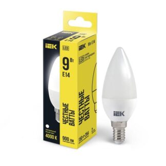 Лампа светодиодная 9Вт C35 свеча 4000К нейтр. бел. E14 230В IEK LLE-C35-9-230-40-E14