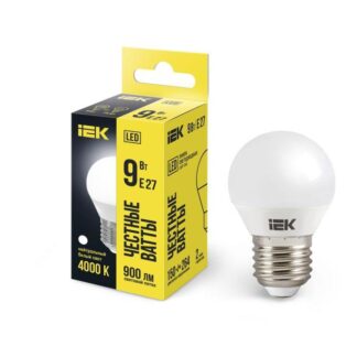 Лампа светодиодная G45 9Вт шар 4000К нейтр. бел. E27 230В IEK LLE-G45-9-230-40-E27