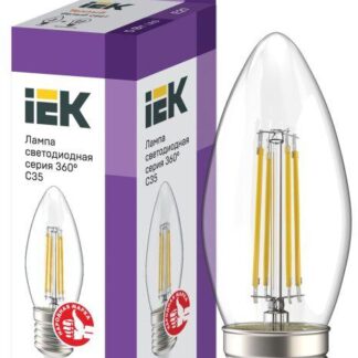 Лампа светодиодная филаментная 360° 5Вт C35 свеча 3000К E27 230В прозр. IEK LLF-C35-5-230-30-E27-CL
