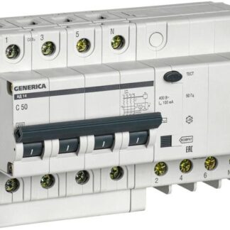 Выключатель автоматический дифференциального тока 4п 50А 100мА АД14 GENERICA MAD15-4-050-C-100