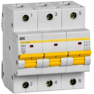 Выключатель автоматический модульный 3п D 63А 10кА ВА47-100МА без тепл. расцеп. KARAT IEK MVA43-3-063-D