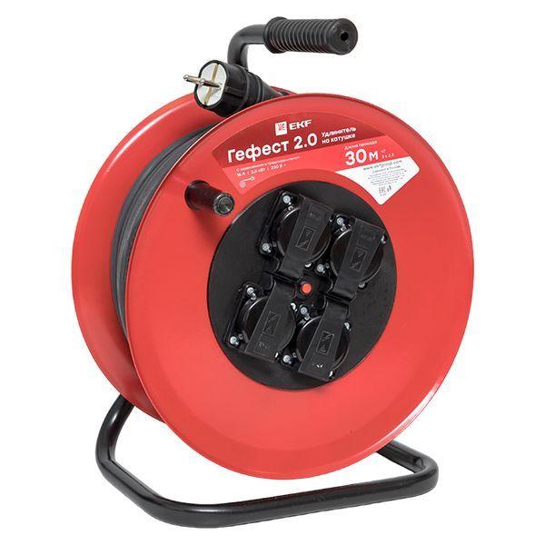 Удлинитель на катушке 4х30м с заземл. 16А IP44 Гефест 2.0 3.5кВт КГ 3х2.5 с предохранителем PROxima EKF UKG02-16-R325...