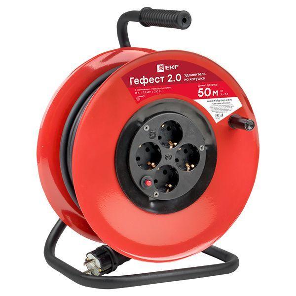 Удлинитель на катушке 4х50м с заземл. 16А IP44 Гефест 2.0 3.5кВт КГ 3х2.5 с предохранителем PROxima EKF UKG02-16-R325...