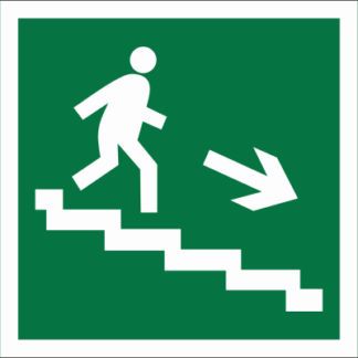 Знак безопасности BL-3015B.E13 "Напр. к эвакуац. выходу по лестнице вниз (прав.)" Белый свет a14591