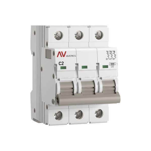 Выключатель автоматический модульный 3п C 2А 10кА AV-10 AVERES EKF mcb10-3-02C-av