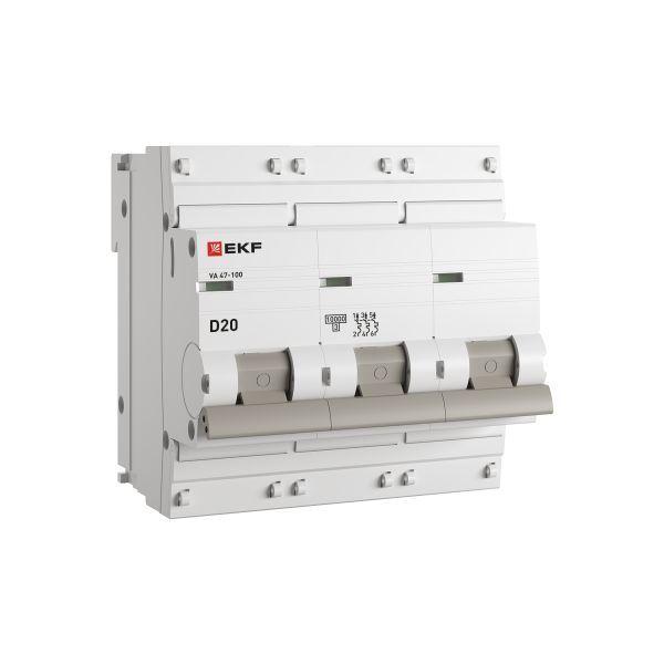 Выключатель автоматический модульный 3п D 20А 10кА ВА 47-100 PROxima EKF mcb47100-3-20D-pro