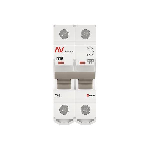 Выключатель автоматический модульный 2п D 16А 6кА AV-6 AVERES EKF mcb6-2-16D-av