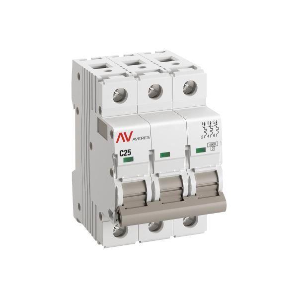 Выключатель автоматический модульный 3п C 25А 6кА AV-6 AVERES EKF mcb6-3-25C-av