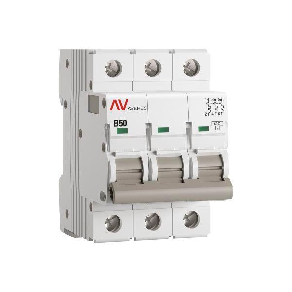 Выключатель автоматический модульный 3п B 50А 6кА AV-6 AVERES EKF mcb6-3-50B-av