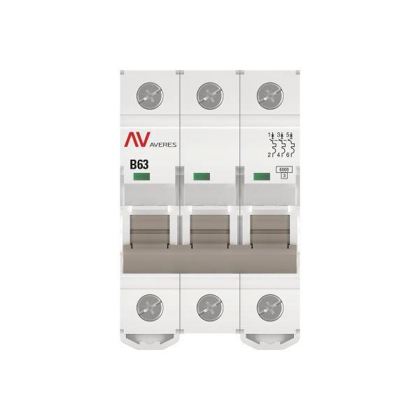 Выключатель автоматический модульный 3п B 63А 6кА AV-6 AVERES EKF mcb6-3-63B-av