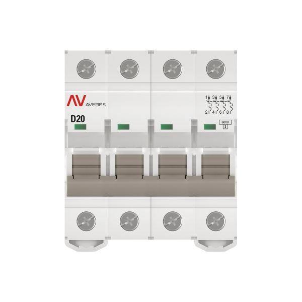 Выключатель автоматический модульный 4п D 20А 6кА AV-6 AVERES EKF mcb6-4-20D-av