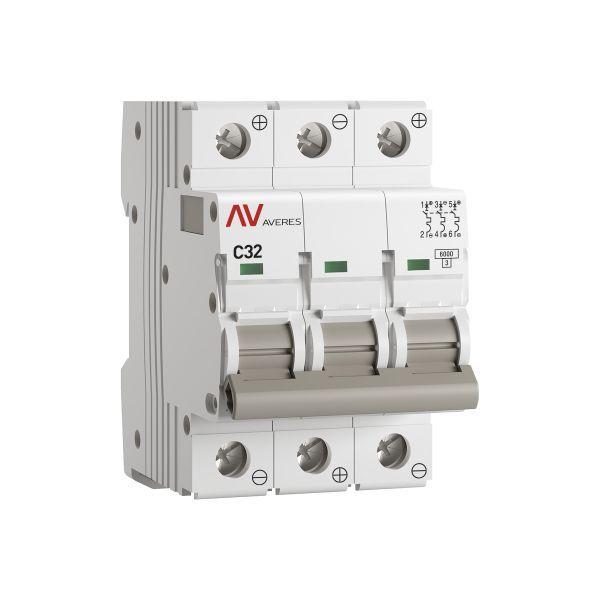 Выключатель автоматический модульный 3п C 32А 6кА AV-6 AVERES EKF mcb6-DC-3-32C-av
