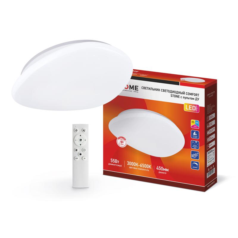 Светильник светодиодный COMFORT STONE 55Вт 3000-6500К 4400лм 230В 430х100мм с пультом ДУ IN HOME 4690612034591