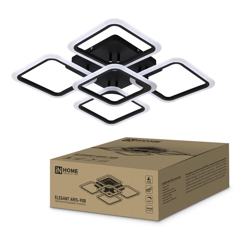 Светильник светодиодный ELEGANT ARIS-90В 90Вт 3000-4000-6500К 7000лм 230В 590х590х130мм с пультом ДУ IN HOME 46906120...