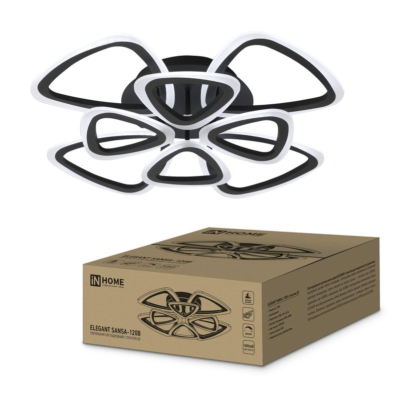 Светильник светодиодный ELEGANT SANSA-120В 120Вт 3000-4000-6500К 8400лм 230В 650х650х130мм с пультом ДУ IN HOME 46906...