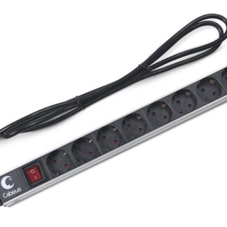 Блок евророзеток C14 PDU-8P-2IEC для 19дюйм шкафов горизонт. 8 розеток 10А выкл. Алюмин. корпус шнур 2м вилка IEC 320...