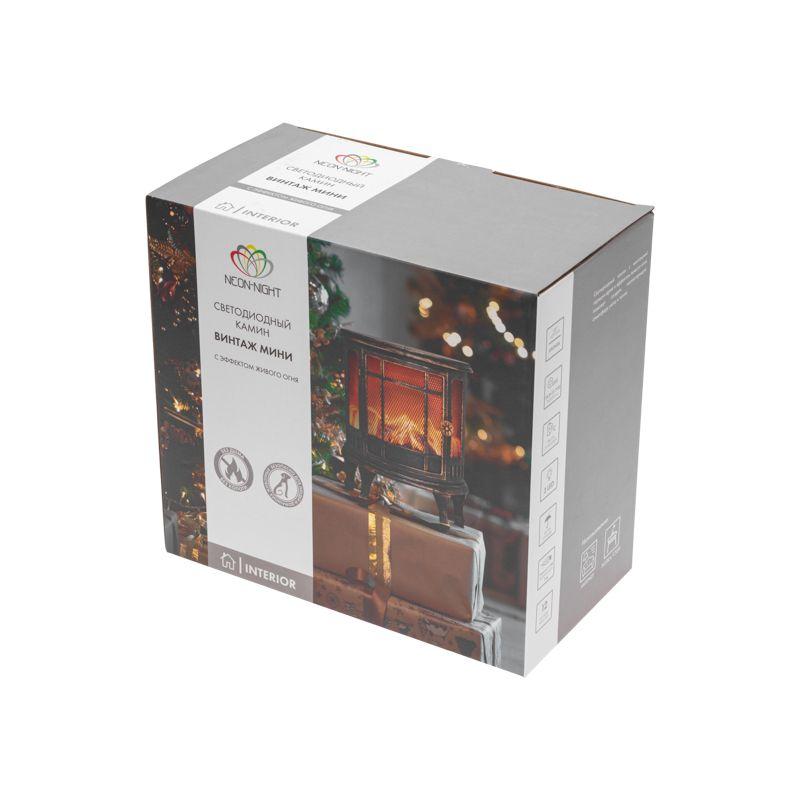 Камин светодиодный "Винтаж мини" 24.8х12.7х30см эффект живого огня USB и элементы питания 3хC (не в компл.) бронз. Ne...