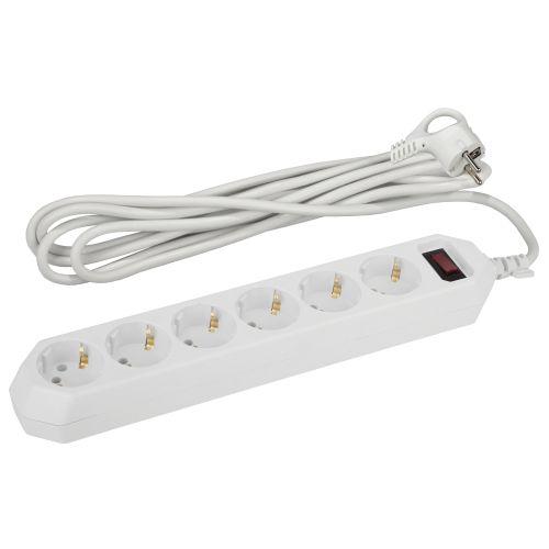 Удлинитель с сетевым фильтром 6х3м с заземл. 10А IP20 USF-6es-3m-W с выкл. с базов. защитой бел. Эра Б0037262