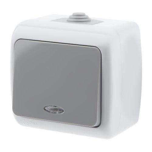 Выключатель 1-кл. ОП Atlantic 10А IP54 250В с подсветкой сер. 5-102-03 Intro Б0050941