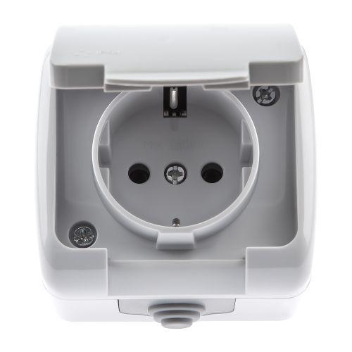 Розетка 1-м ОП Atlantic 5-201-03 16А IP54 250В 2P+E Schuko с заземл. сер. Intro Б0050945