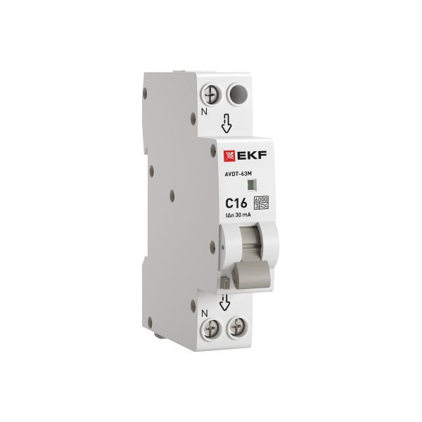Выключатель автоматический дифференциального тока 1мод. C 16А 30мА тип А 6кА АВДТ-63М (электрон.) PROxima EKF D636EA1...