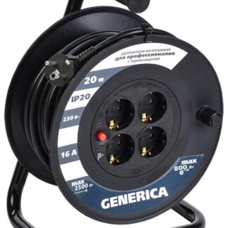 Удлинитель на катушке 4х20м 16А IP20 УК20 2P+PE 3х1.5 термозащита GENERICA WKP20-16-04-20-G